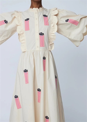 Embroidered midi kjole with Scallops Ivory Stella Nova 